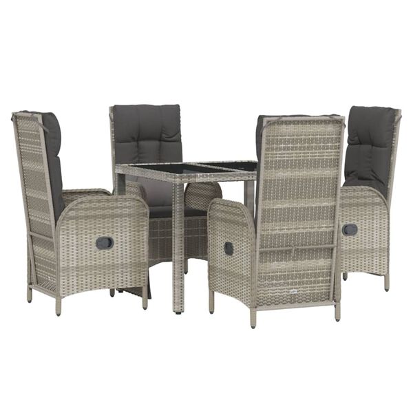vidaXL 5 Piece Garden Dining Set with Cushions Grey Poly Rattan