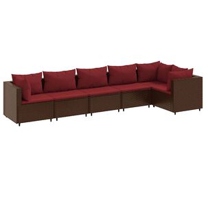 vidaXL 6 Piece Garden Lounge Set with Cushions Brown Poly Rattan