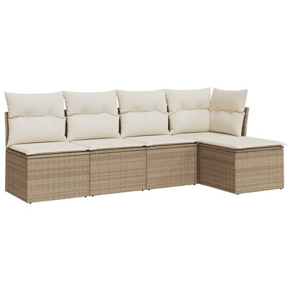 vidaXL 5 Piece Garden Sofa Set with Cushions Beige Poly Rattan