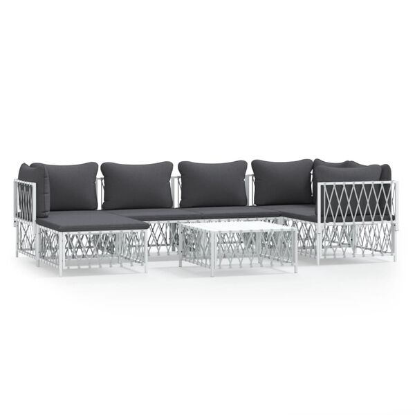 vidaXL 7 Piece Garden Lounge Set with Cushions White Steel