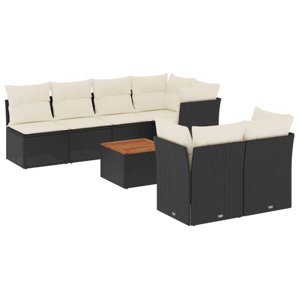 vidaXL 8 Piece Garden Sofa Set with Cushions Black Poly Rattan