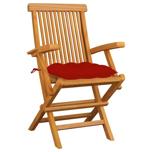 vidaXL Garden Chairs with Red Cushions 3 pcs Solid Teak Wood
