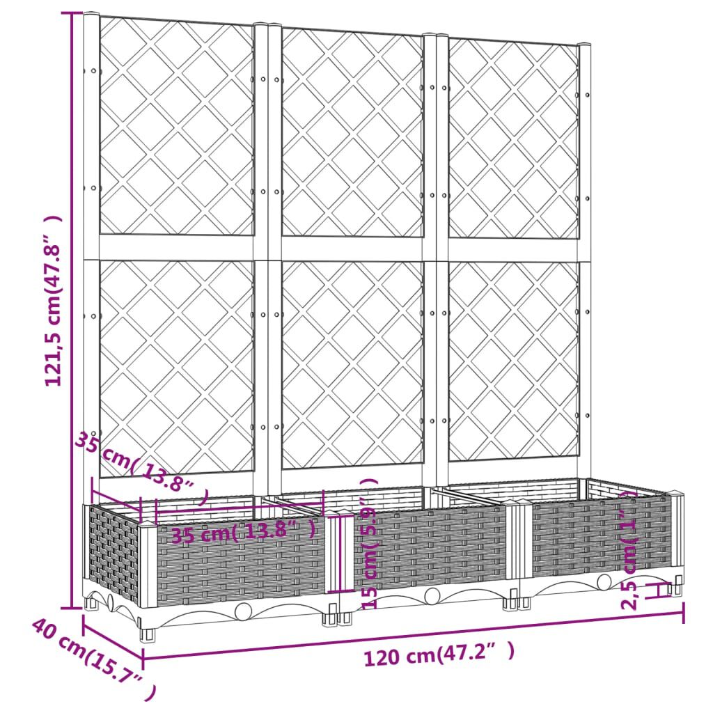vidaXL Garden Planter with Trellis White 120x40x121.5 cm PP