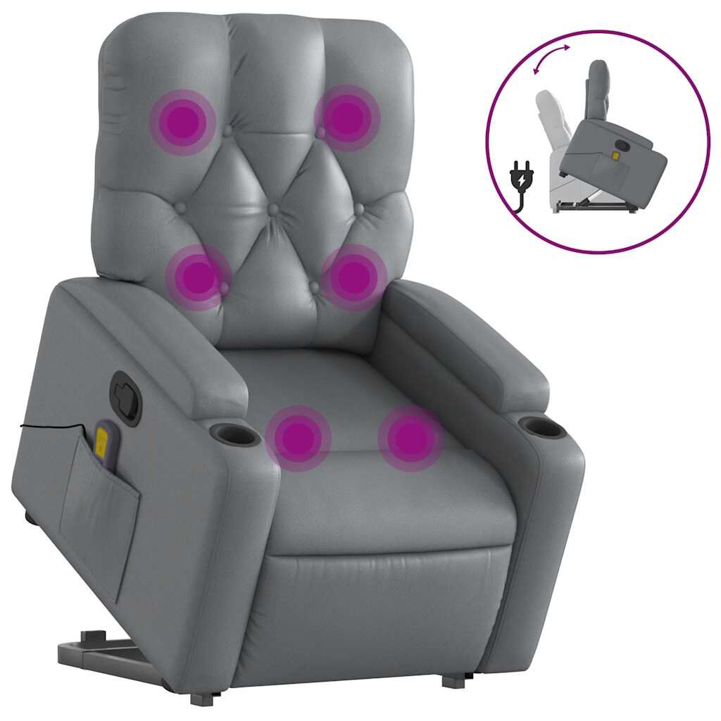 vidaXL Stand up Massage Recliner Chair Grey Faux Leather