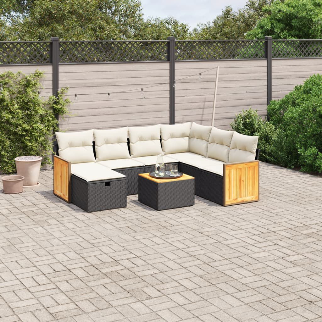 vidaXL 8 Piece Garden Sofa Set with Cushions Black Poly Rattan