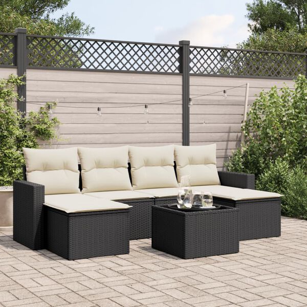 vidaXL 7 Piece Garden Sofa Set with Cushions Black Poly Rattan