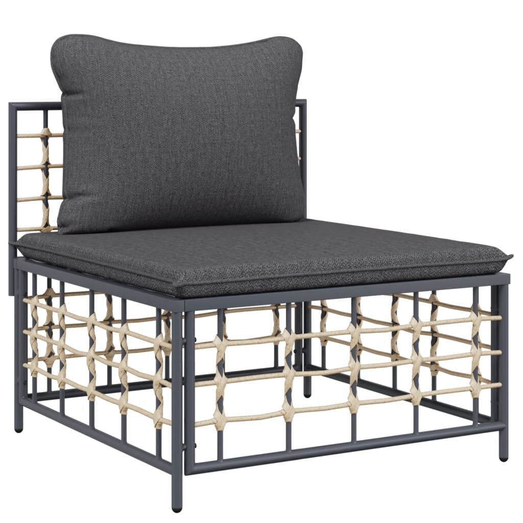 vidaXL Garden Middle Sofa with Dark Grey Cushions Poly Rattan