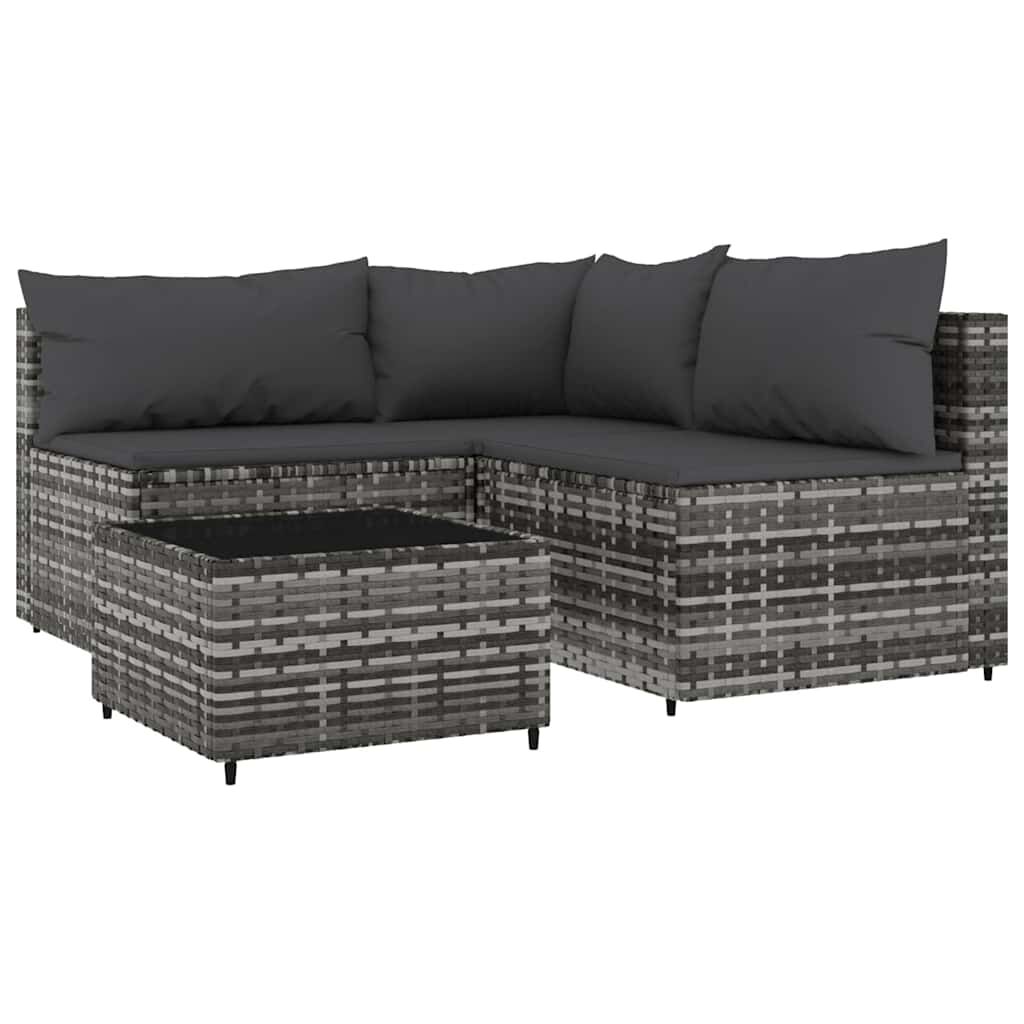 vidaXL 4 Piece Garden Lounge Set with Cushions Grey Poly Rattan