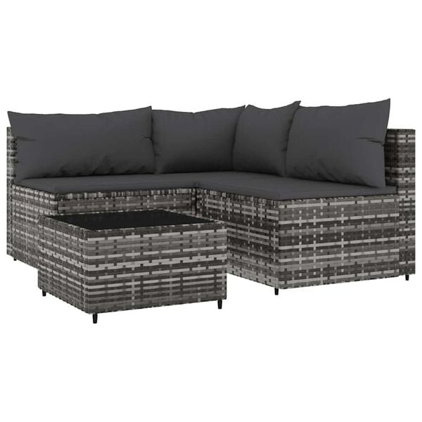 vidaXL 4 Piece Garden Lounge Set with Cushions Grey Poly Rattan
