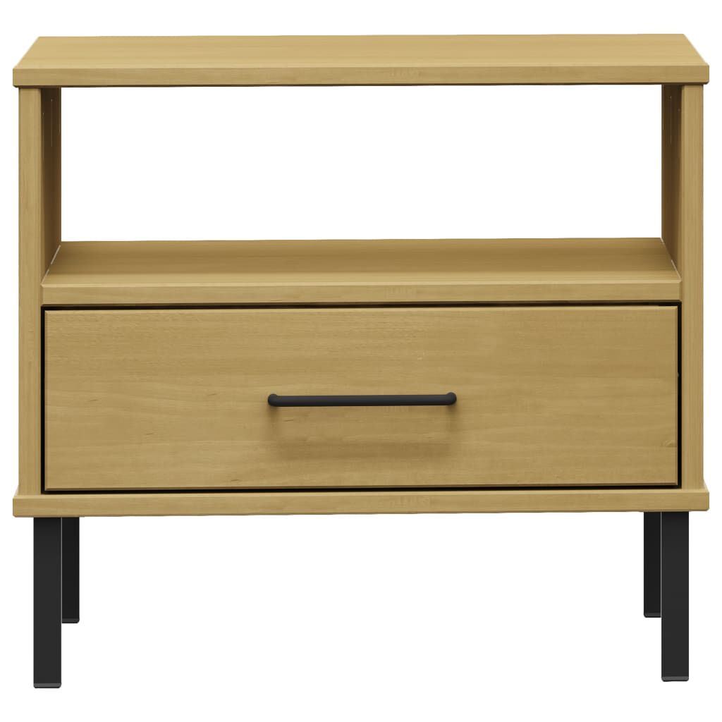 vidaXL Bedside Table with Metal Legs Brown Solid Wood Pine OSLO