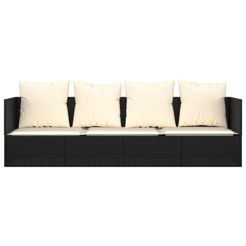vidaXL Outdoor Lounge Bed with Cushions Black Poly Rattan