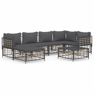 vidaXL 7 Piece Garden Lounge Set with Cushions Anthracite Poly Rattan