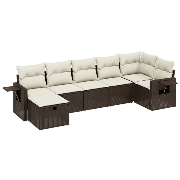 vidaXL 7 Piece Garden Sofa Set with Cushions Brown Poly Rattan