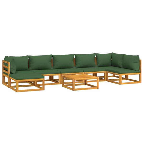 vidaXL 8 Piece Garden Lounge Set with Green Cushions Solid Wood
