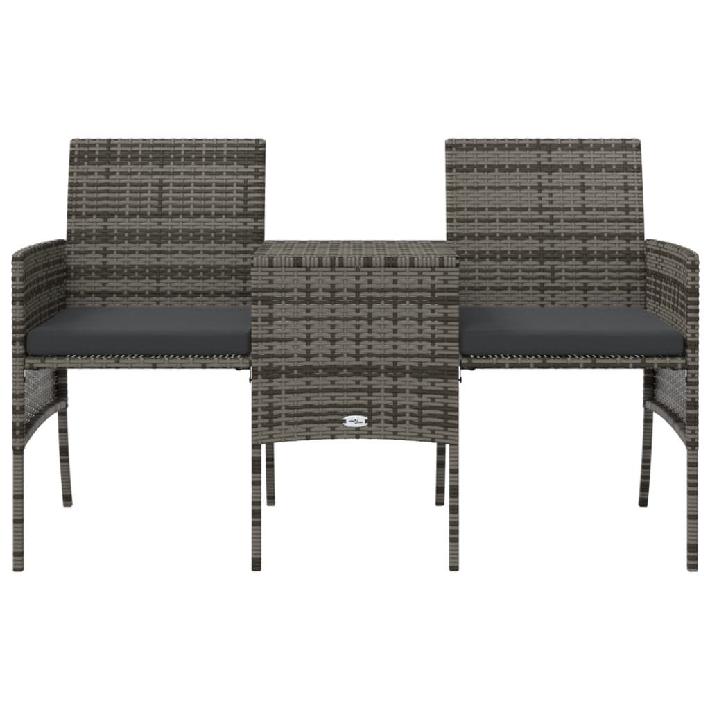 vidaXL 2-Seater Garden Sofa with Tea Table & Stools Poly Rattan Grey
