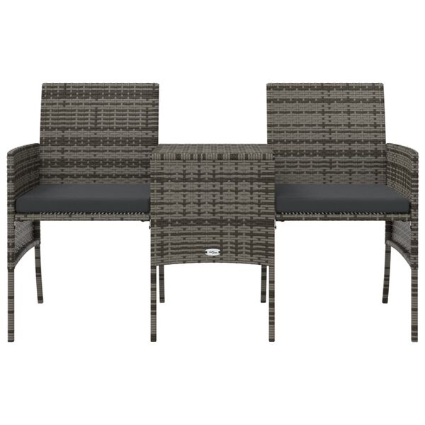 vidaXL 2-Seater Garden Sofa with Tea Table & Stools Poly Rattan Grey