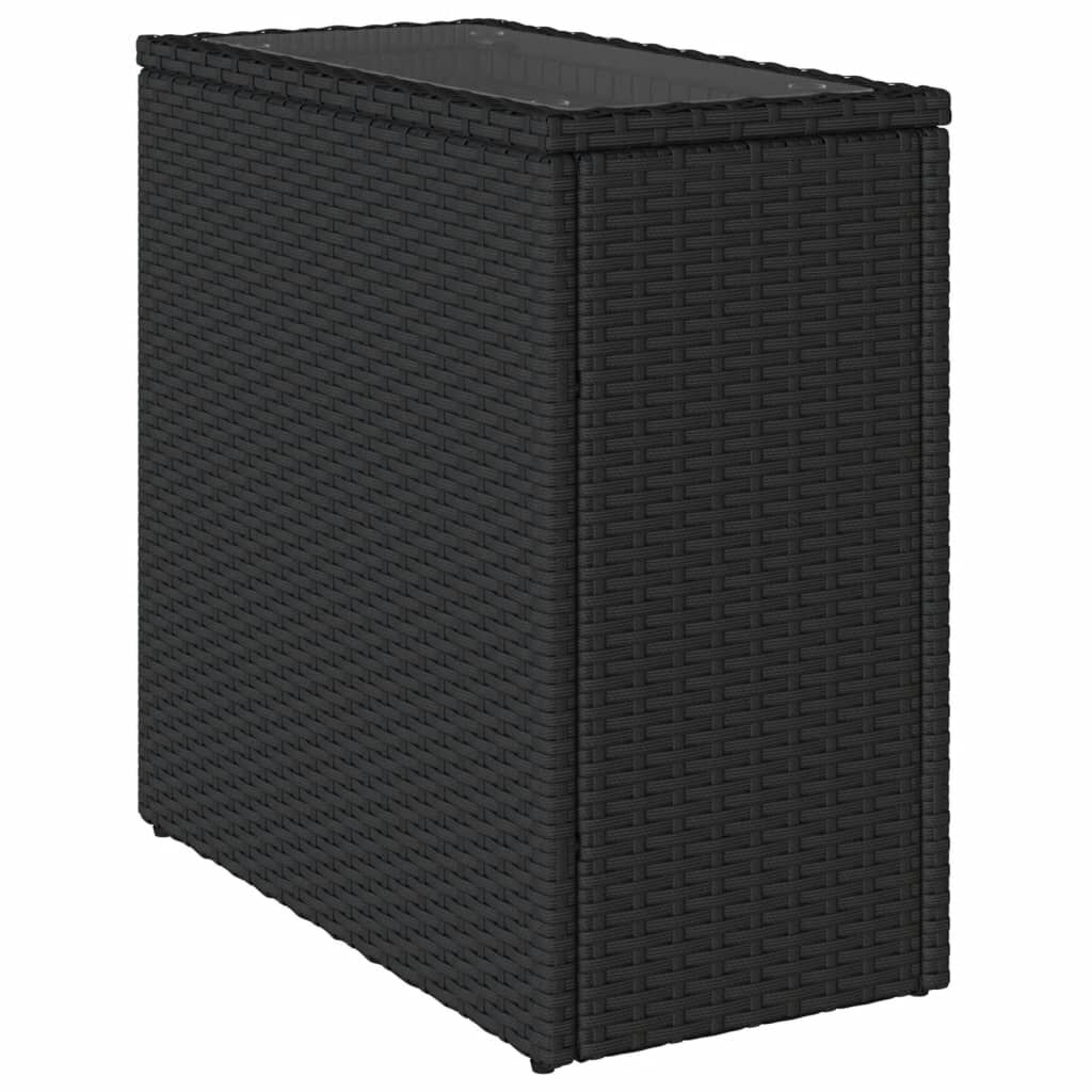 vidaXL Garden Side Table with Glass Top Black 58x27.5x55 cm Poly Rattan