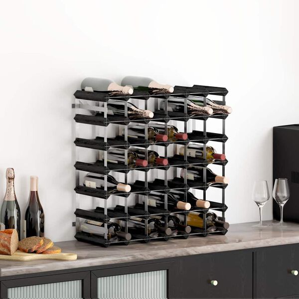 vidaXL Wine Rack for 42 Bottles Black Solid Pine Wood