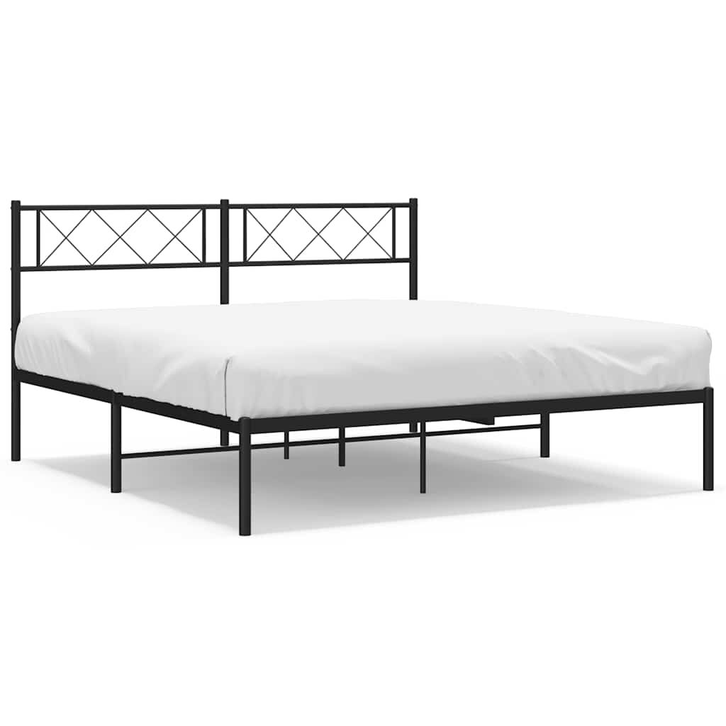 vidaXL Metal Bed Frame without Mattress with Headboard Black 135x190cm