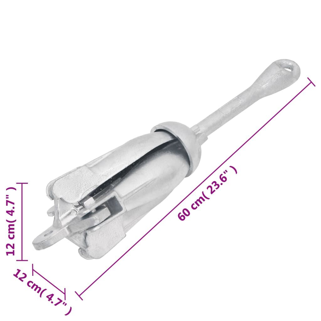 vidaXL Folding Anchor Silver 8 kg Hot Dip Galvanized Cast Iron