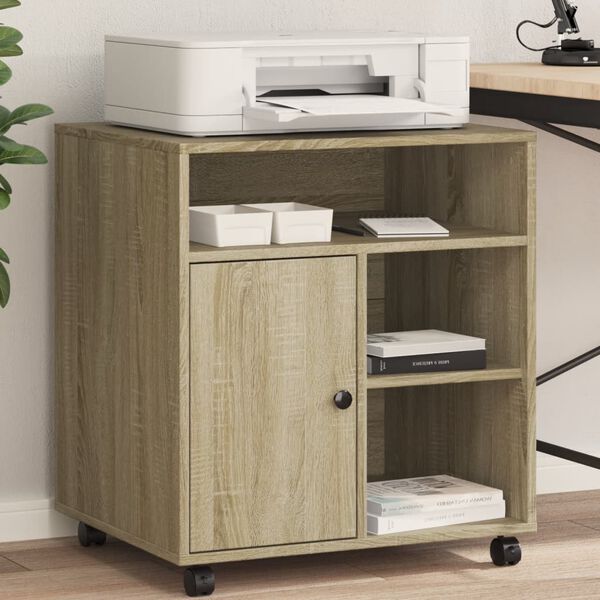 vidaXL Printer Stand with Wheels Sonoma Oak 60x50x67 cm