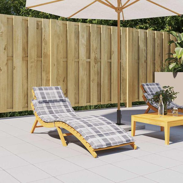 vidaXL Sun Lounger Cushion Grey Check Pattern 186x58x4cm Oxford Fabric