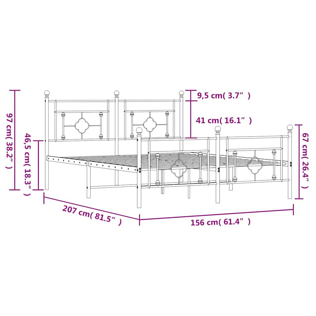 vidaXL Metal Bed Frame without Mattress with Footboard White 150x200cm