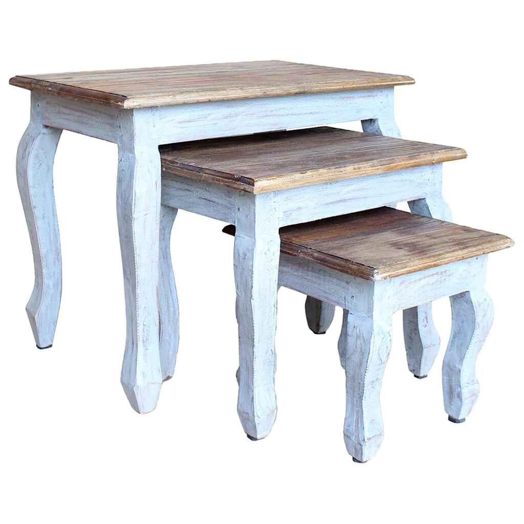 vidaXL Nesting Table Set 3 Pieces Solid Mahogany Wood