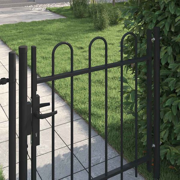 vidaXL Fence Gate Single Door with Arched Top Steel 1x1 m Black