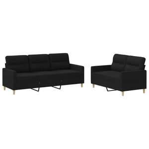 vidaXL 2 Piece Sofa Set with Cushions Black Fabric