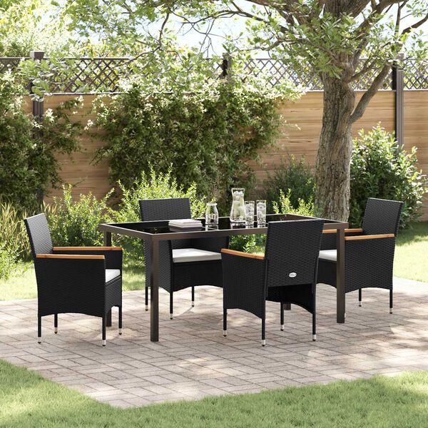 vidaXL Garden Dining Set with Cushion 5 pcs Black Poly Rattan