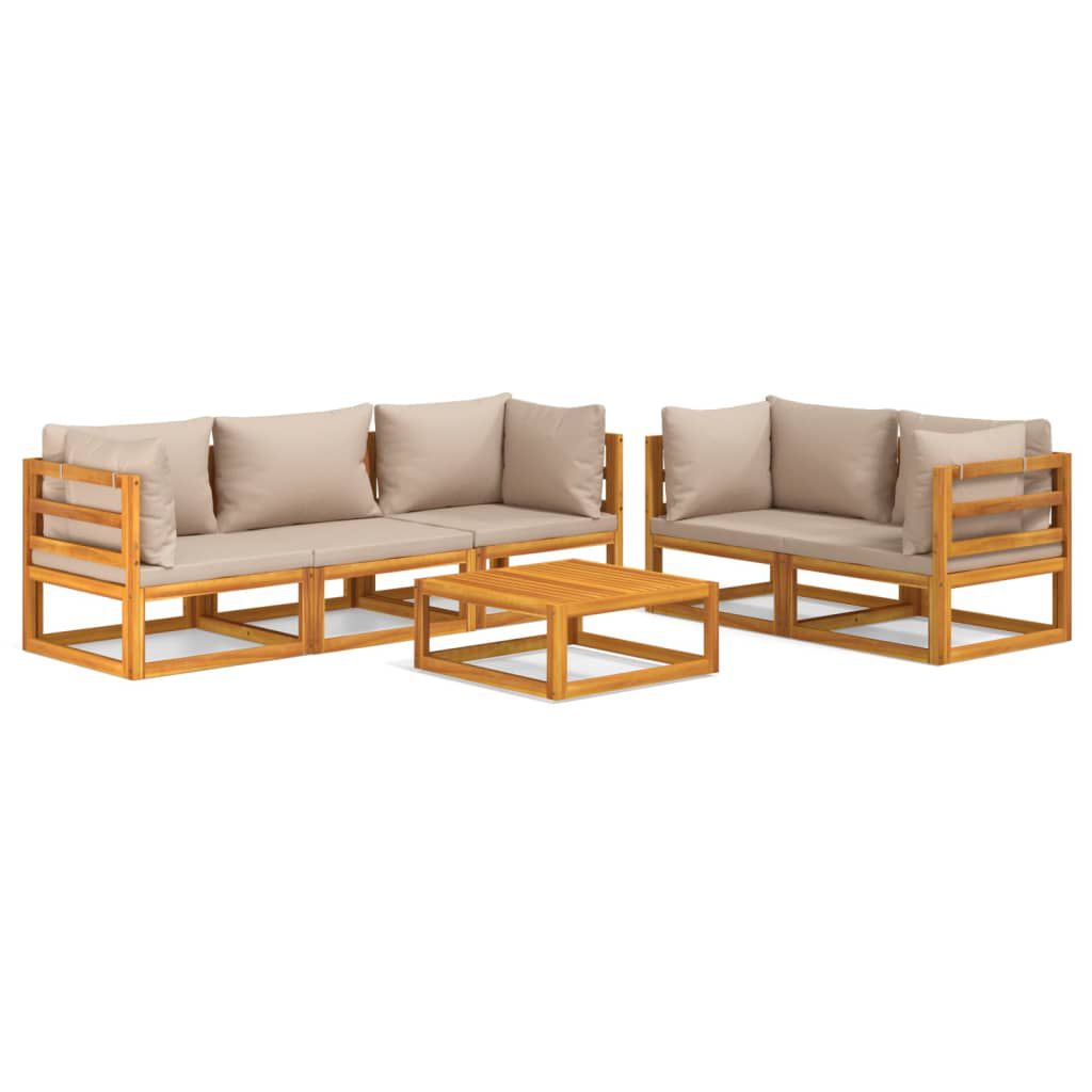vidaXL 6 Piece Garden Lounge Set with Taupe Cushions Solid Wood