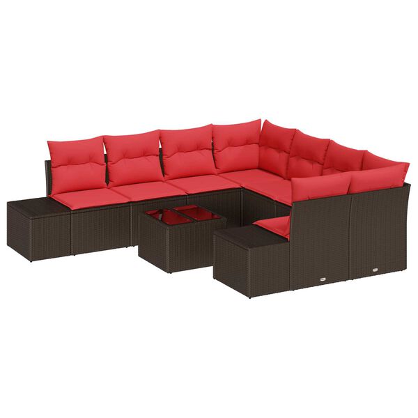 vidaXL 9 Piece Garden Sofa Set with Cushions Brown Poly Rattan