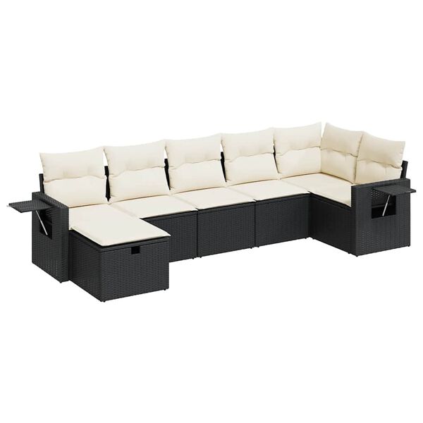 vidaXL 7 Piece Garden Sofa Set with Cushions Black Poly Rattan