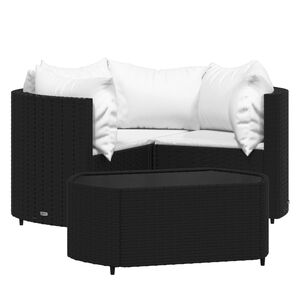 vidaXL 4 Piece Garden Lounge Set with Cushions Black Poly Rattan