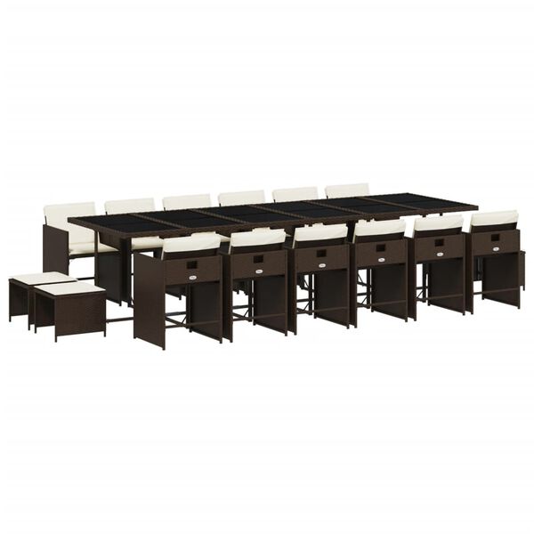 vidaXL 17 Piece Garden Dining Set with Cushions Brown Poly Rattan