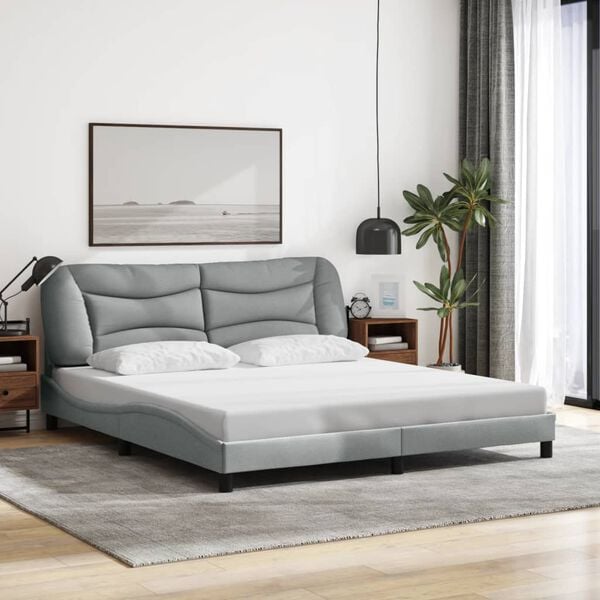 vidaXL Bed Frame with LED without Mattress "Hvar" Light Grey 183x213 cm Fabric