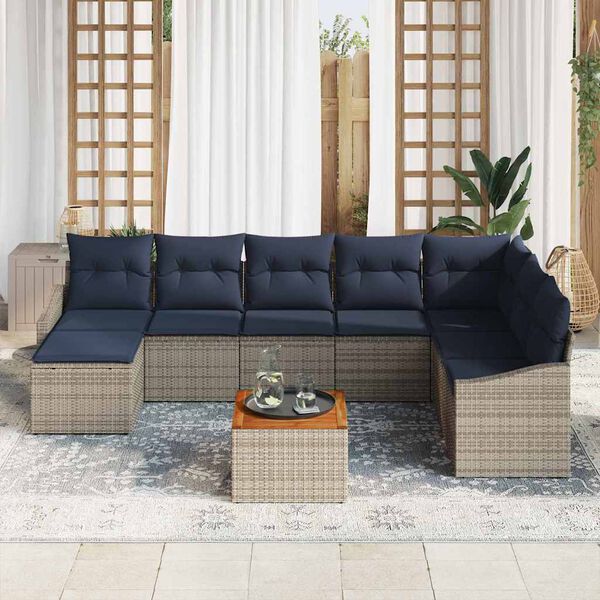 vidaXL Garden Sofa Set with Cushion 9 pcs Grey Poly Rattan