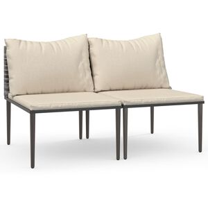 vidaXL Garden Middle Sofas with Cushions 2 pcs Grey Poly Rattan