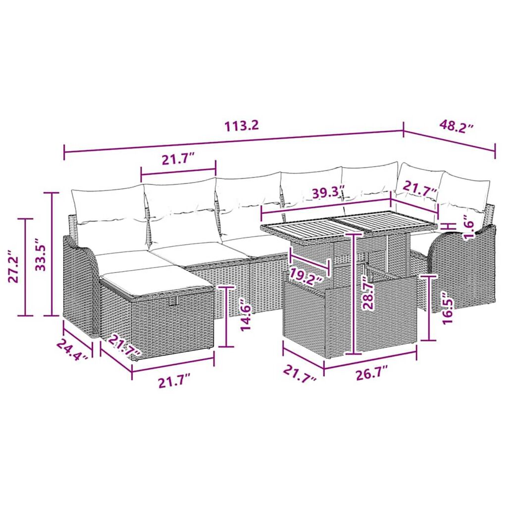 vidaXL Garden Sofa Set Height-Adjustable 8 pcs Black Poly Rattan
