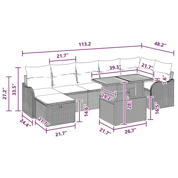 vidaXL Garden Sofa Set Height-Adjustable 8 pcs Black Poly Rattan