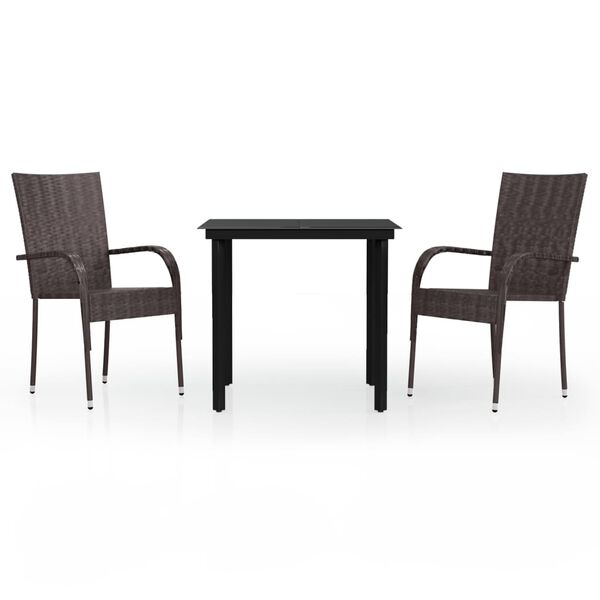 vidaXL 3 Piece Outdoor Dining Set Brown and Black