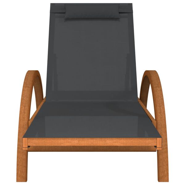 vidaXL Sun Lounger with Pillow Grey Textilene and Solid Wood Poplar