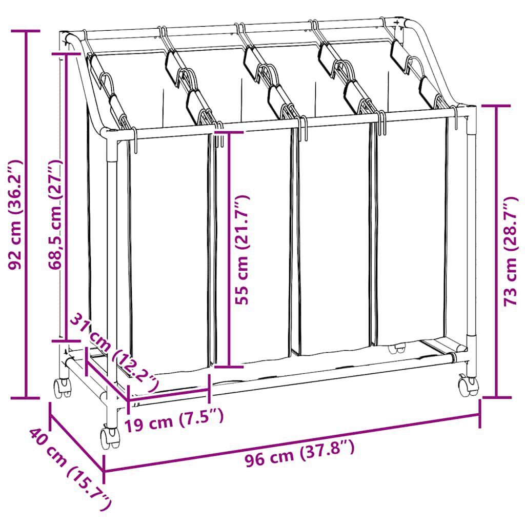Laundry sorter with 4 bags black grey