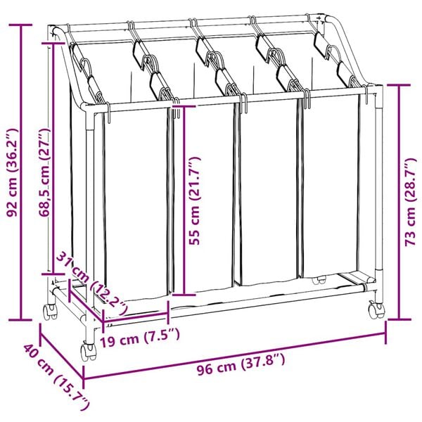 Laundry sorter with 4 bags black grey