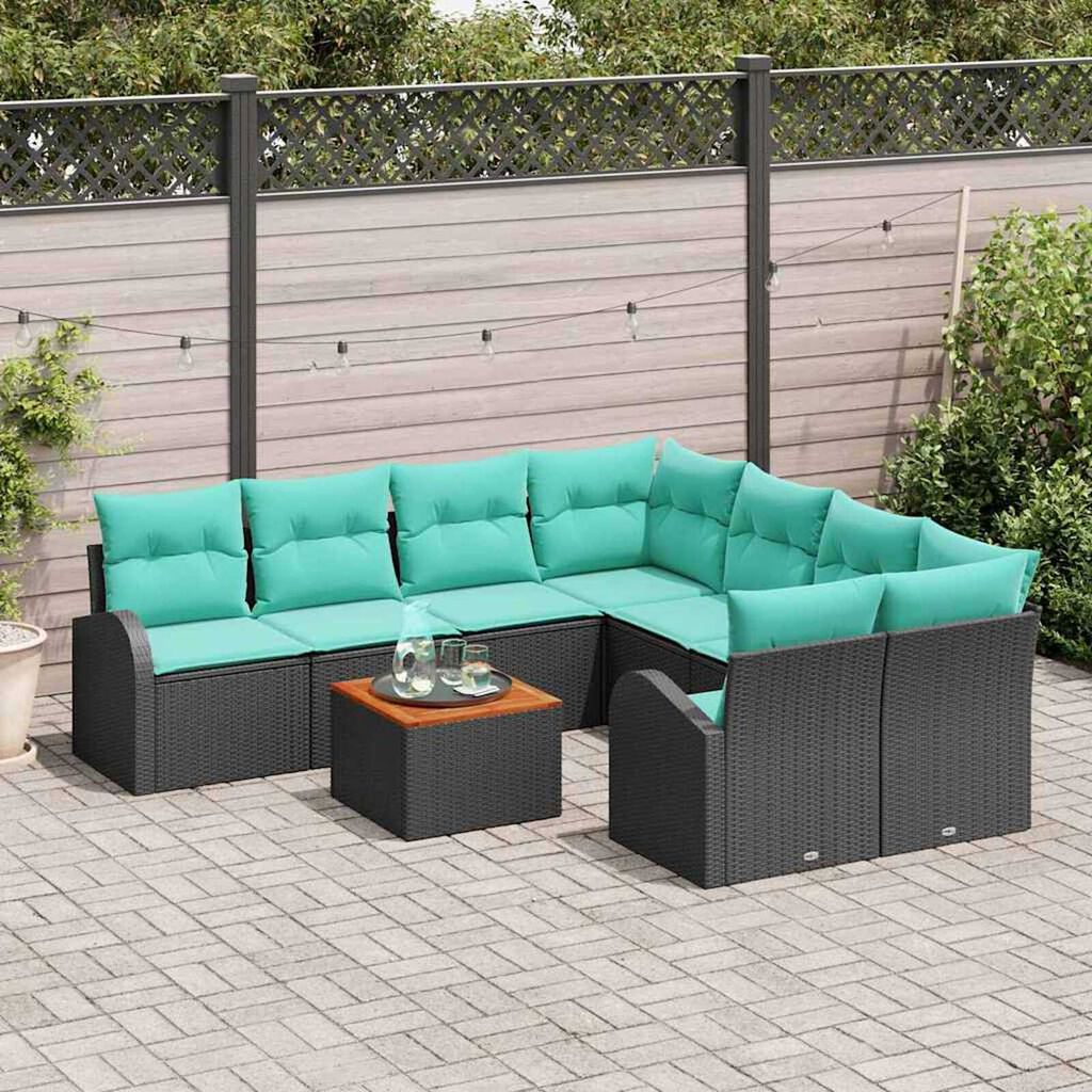 vidaXL Garden Sofa Set 9 pcs Black and turquoise