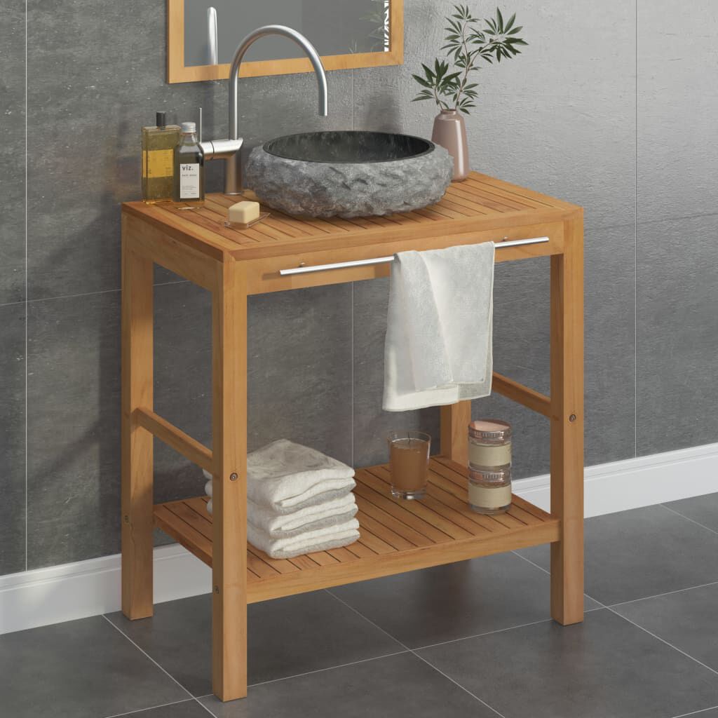 vidaXL Bathroom Vanity Cabinet Solid Teak with Sink Marble Black
