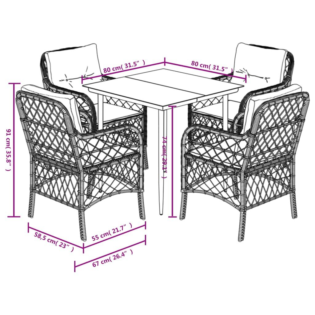 vidaXL 5 Piece Garden Dining Set with Cushions Grey Poly Rattan