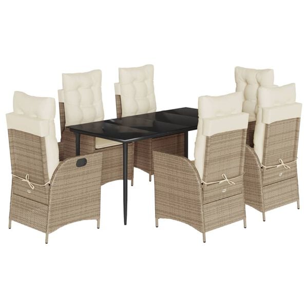 vidaXL 7 Piece Garden Dining Set with Cushions Beige Poly Rattan