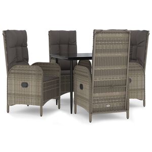 vidaXL 5 Piece Garden Dining Set with Cushions Black and Grey Poly Rattan